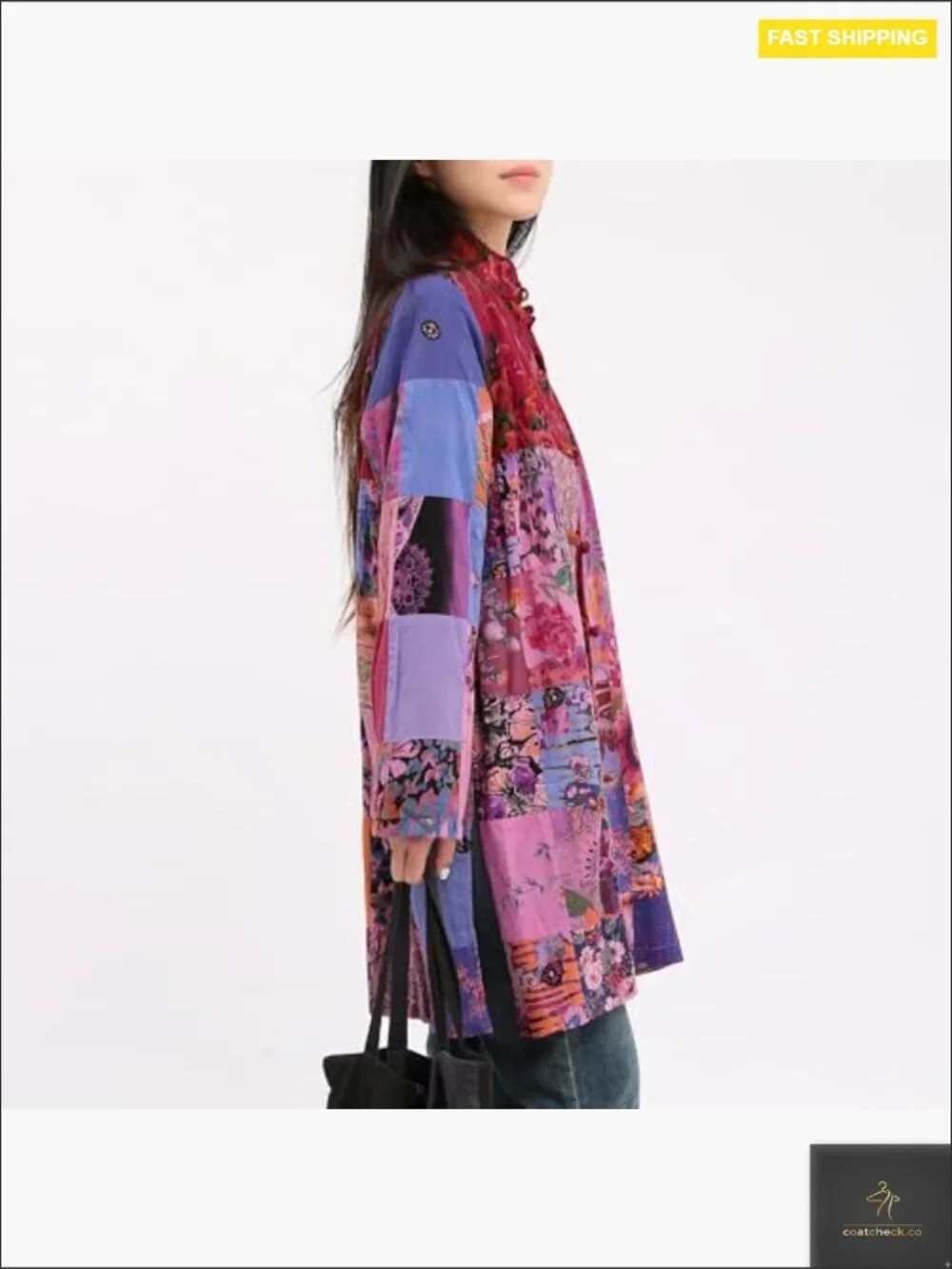 Patchwork Jacket Boho Floral Lightweight Spring Fall Coat Artistic Vintage